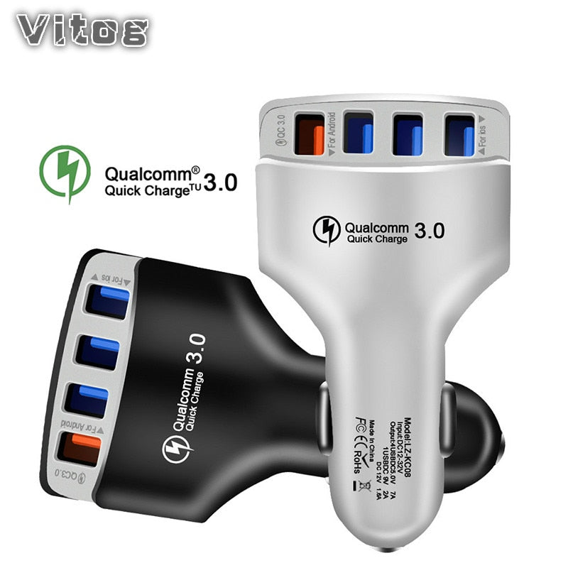 4 USB Quick Charger 3.0 Car USB Charger Adapter 7A QC3.0 USB Car Charger Mobile Phone Charger for IOS Android