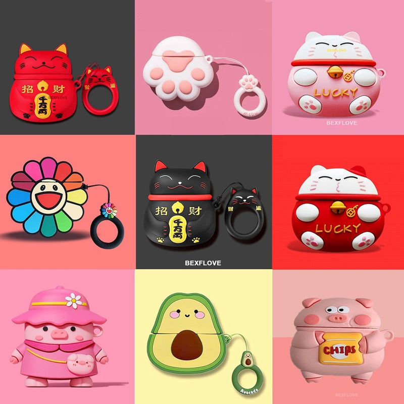 3D Earphone Case For Airpods pro 2 3 Case Silicone Cute Duck Cat Cartoon Cover For Apple Air pods Bluetooth Earbuds Earpods Case