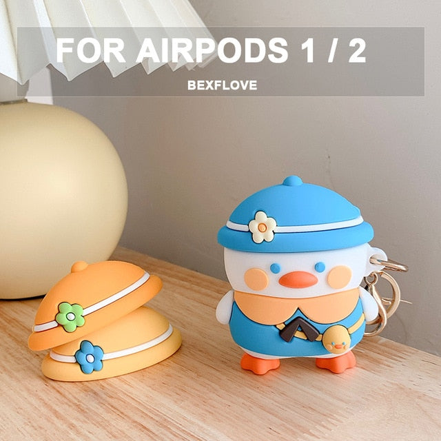 3D Earphone Case For Airpods pro 2 3 Case Silicone Cute Duck Cat Cartoon Cover For Apple Air pods Bluetooth Earbuds Earpods Case