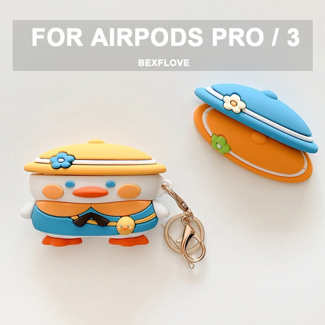 3D Earphone Case For Airpods pro 2 3 Case Silicone Cute Duck Cat Cartoon Cover For Apple Air pods Bluetooth Earbuds Earpods Case