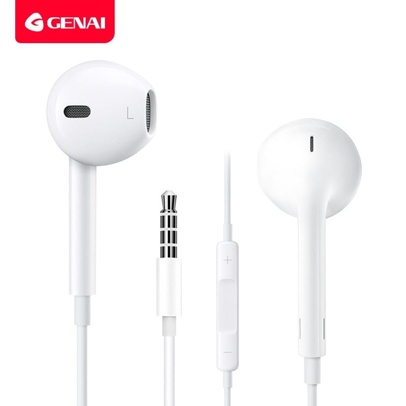 GENAI 3.5mm Wired Control In-ear Earphones Sport Earbuds Deep Richer Bass Headset For iPhone