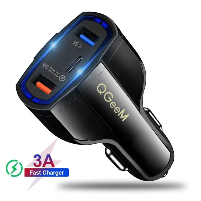 QGEEM QC 3.0 USB C Car Charger Quick Charge 3.0 Auto Fast Charger Adapter Hammer 3 USB-C Portable Car Charger for iPhone Xiaomi