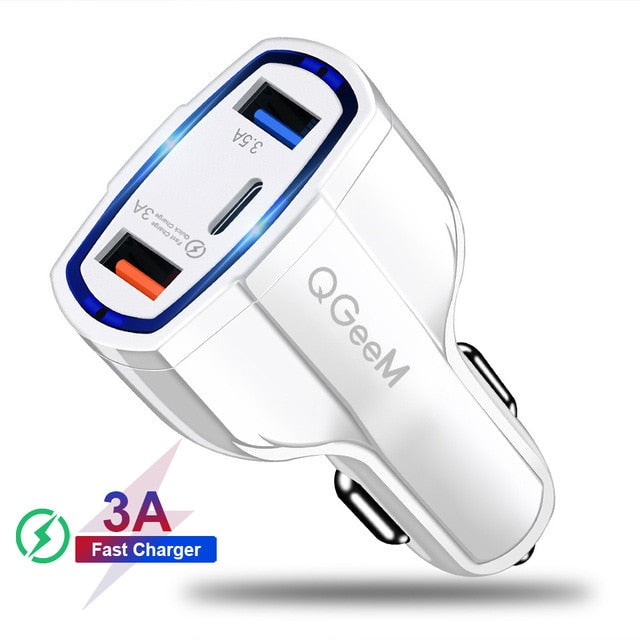 QGEEM QC 3.0 USB C Car Charger Quick Charge 3.0 Auto Fast Charger Adapter Hammer 3 USB-C Portable Car Charger for iPhone Xiaomi