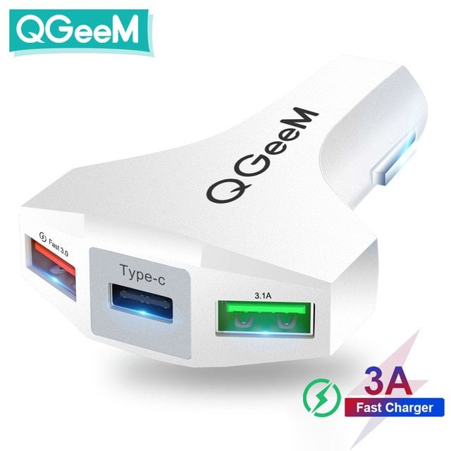 QGEEM QC 3.0 USB C Car Charger Quick Charge 3.0 Auto Fast Charger Adapter Hammer 3 USB-C Portable Car Charger for iPhone Xiaomi