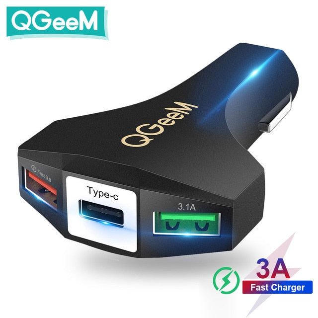 QGEEM QC 3.0 USB C Car Charger Quick Charge 3.0 Auto Fast Charger Adapter Hammer 3 USB-C Portable Car Charger for iPhone Xiaomi