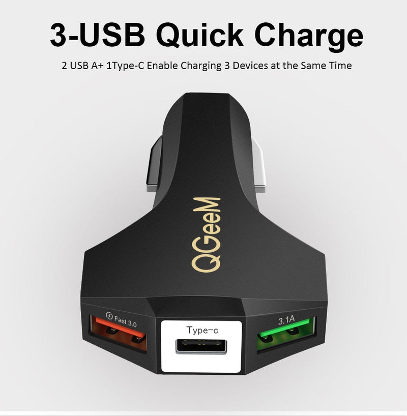 QGEEM QC 3.0 USB C Car Charger Quick Charge 3.0 Auto Fast Charger Adapter Hammer 3 USB-C Portable Car Charger for iPhone Xiaomi